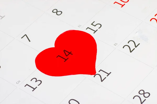 Février 2015 Sur Calendrier Saint Valentin Coeur Feutre Rouge — Photo