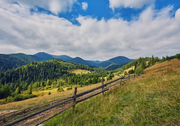 Zusammengesetzte Landschaft Zaun Der Nähe Der Kreuzung Auf Hangwiese Den — Stockfoto