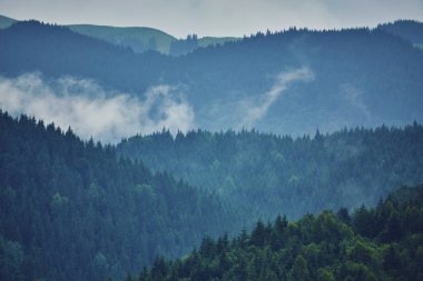 Dağ tepe üzerinde yağmur bulutları. doğal peyzaj.
