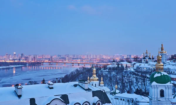 Brug Rivier Dnjepr Kiev Nacht Bekijken — Stockfoto