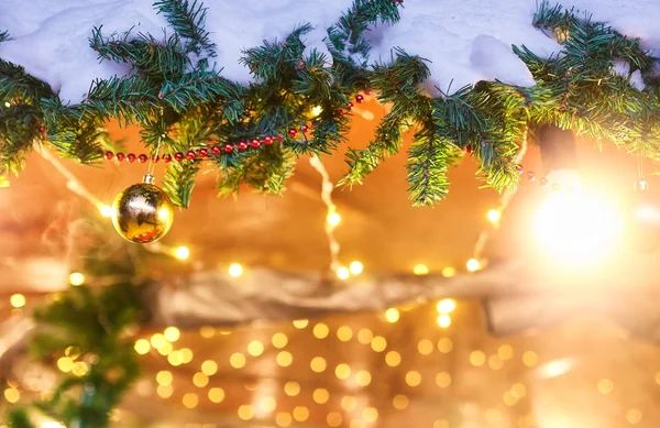 Vánoční Dekorace Ulici Pestrobarevná Dovolená Bokeh Světla Noční Osvětlení Města — Stock fotografie