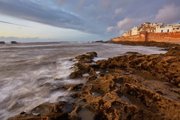 Laut Atlantik Stormy Pantai Essaouira Maroko — Stok Foto