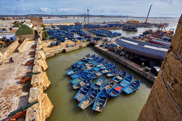 Lots Blue Fishing Boats Port Essaouira Morocco — Stock Photo, Image