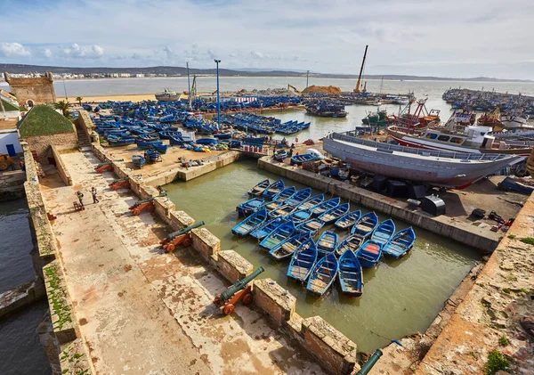 Lots Blue Fishing Boats Port Essaouira Morocco — Stock Photo, Image