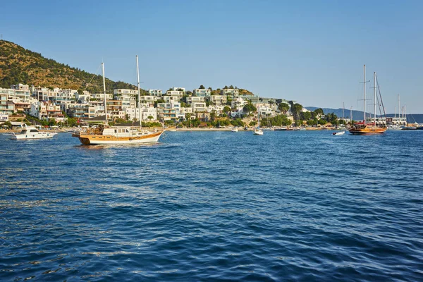 View Gumusluk Bodrum Marina Sailing Boats Yachts Bodrum Town City — Stock Photo, Image