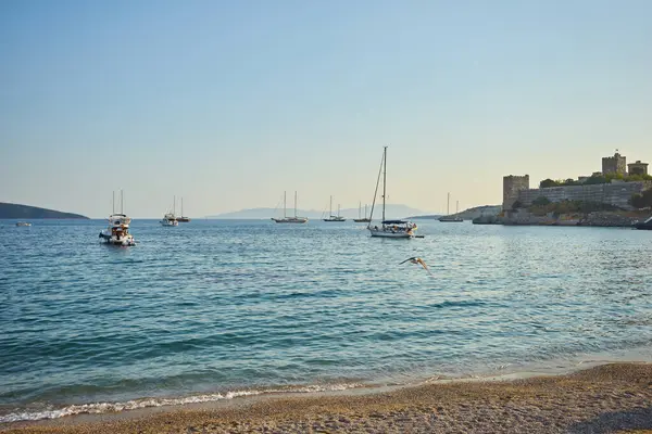 Bodrum Castle Vista Desde Playa Bodrum Destino Turístico Popular Turquía —  Fotos de Stock