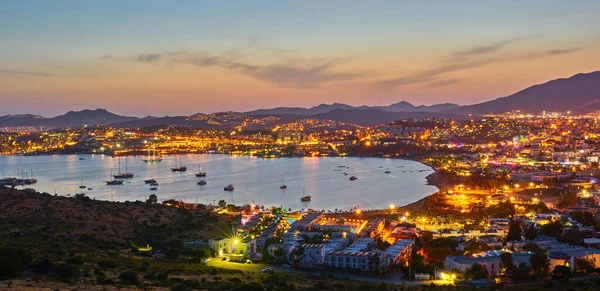 Paisaje Urbano Nocturno Bodrum Vista Panorámica Bahía Bodrum Turquía —  Fotos de Stock