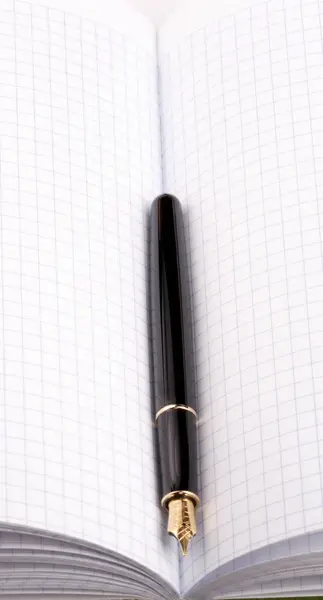 Caneta-tinteiro no caderno de papel — Fotografia de Stock