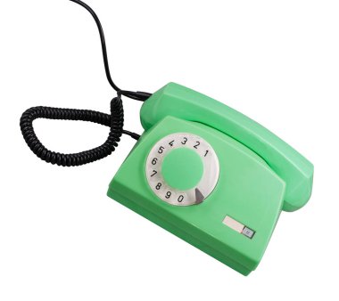 Eski Yeşil Rotary Telefonu izole edildi