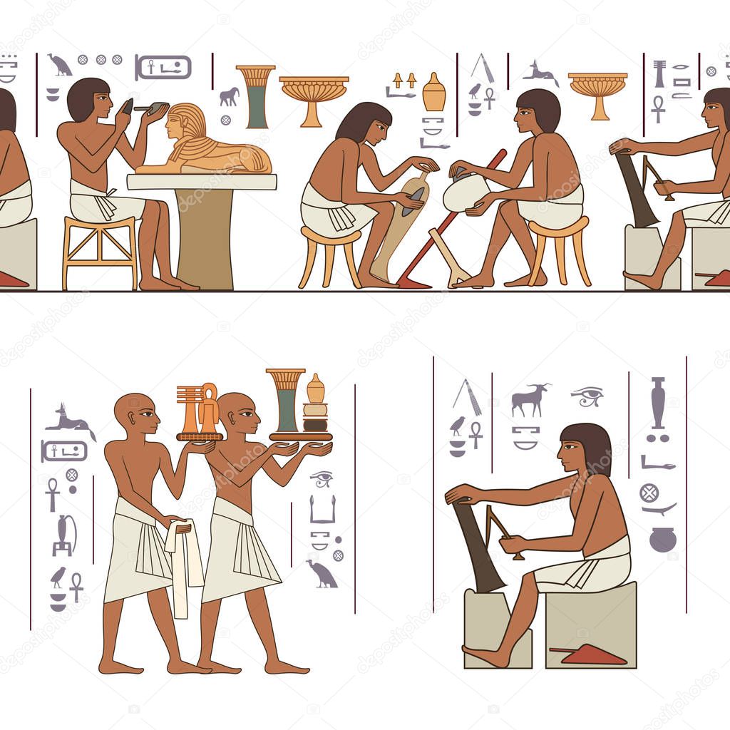  Stylized ancient culture background.Murals with ancient egypt scene