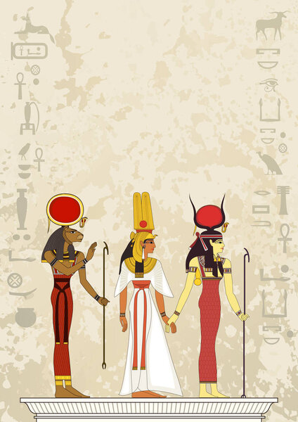 Stylized ancient culture background.Murals with ancient egypt scene