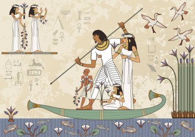Murals with ancient egypt scene.Ancient egypt banner.Egyptian hieroglyph and symbol. clipart