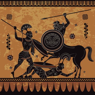 Centaur, kahraman, Spartalı, efsane. Eski uygarlık kültürü. Eski Yunan savaşçısı.