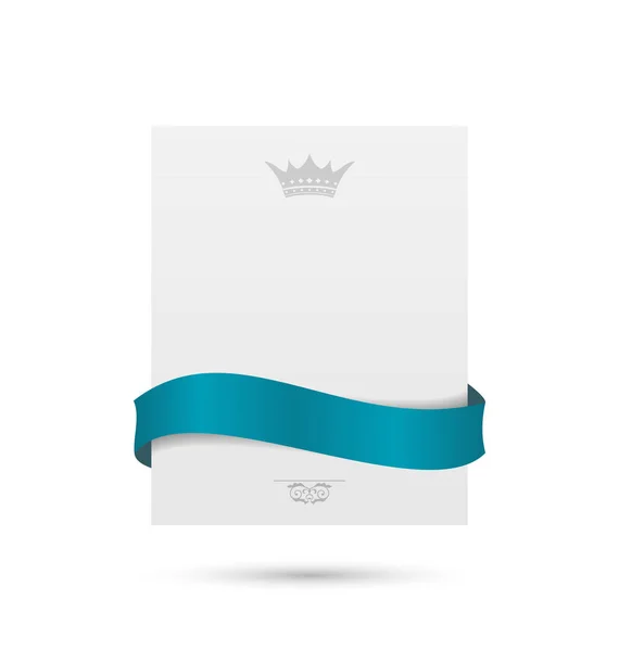 White card with blue ribbon and crown for your holiday — Stock Photo, Image