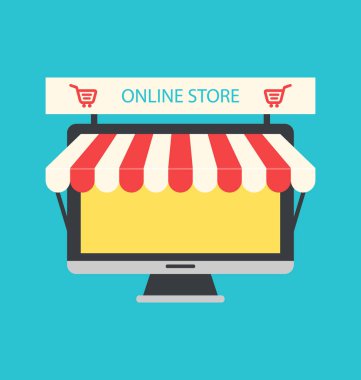 Bilgisayar PC Dükkanı vitrin olarak düz simgesi