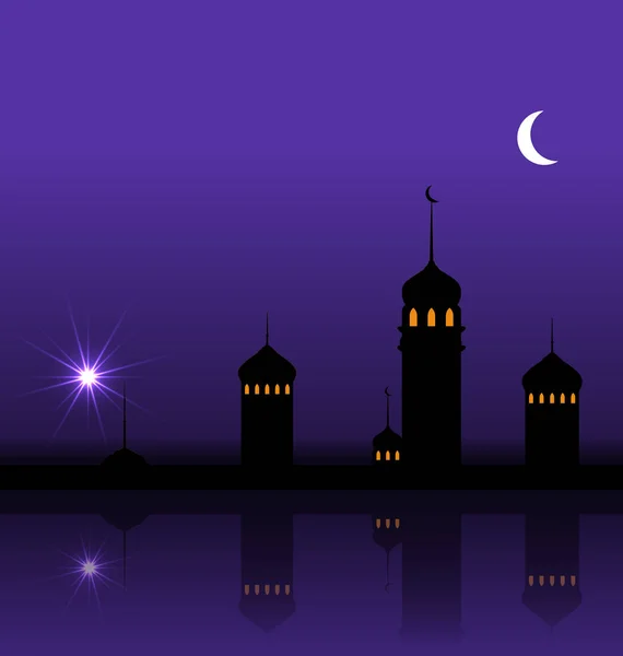 Ramadan Kareem noite fundo com silhueta mesquita e minaretes — Fotografia de Stock