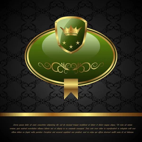 Королівський фон із золотою рамкою, щитом, короною — стокове фото