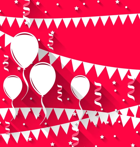 Grattis på födelsedagen bakgrund med ballonger och hängande vimplar, tr — Stockfoto