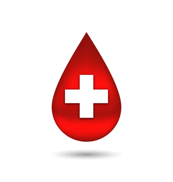 Gota de sangue vermelho com cruz, isolada sobre fundo branco — Fotografia de Stock