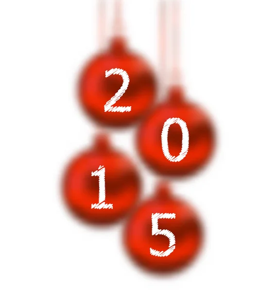 Happy new year 2015 in hanging glass ball on white background — Stock Photo, Image