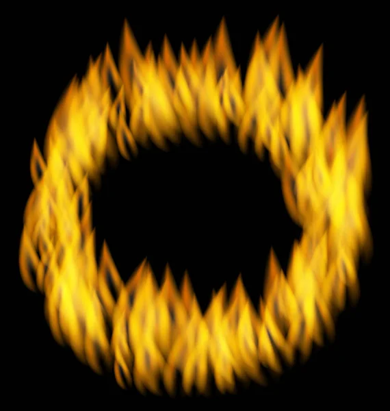 Огненное пламя в круговой рамке, изолированной на черном фоне — стоковое фото