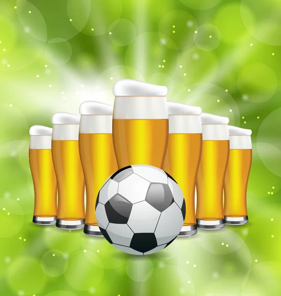 Fußballposter mit Biergläsern und Fußball — Stockfoto