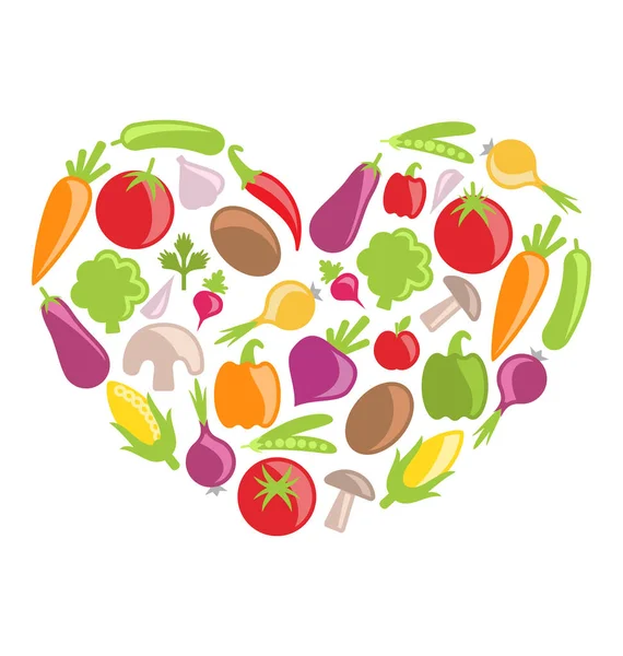 Kleurrijke groenten in hart vorm instellen — Stockfoto