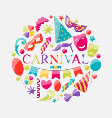 Karnaval renkli simgelerle Festival afiş