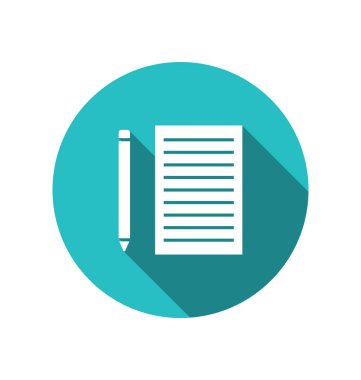 Simge kalem kağıt levha cuted yuvarlak mavi zemin üzerinde