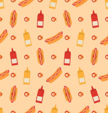 Sosisli sandviç, şişe ketçap ve hardal ile Seamless Modeli