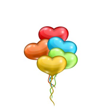 Beyaz izole kalp şeklinde grup renkli balonlar