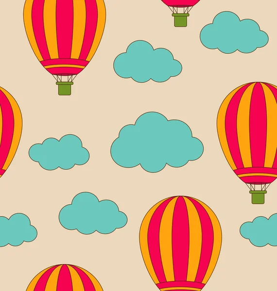 Retro Seamless Travel Pattern of Air Balloons and Clouds