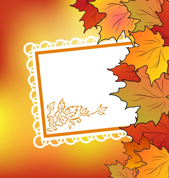 Autumn maple leaves with floral greeting card — Stock Photo, Image