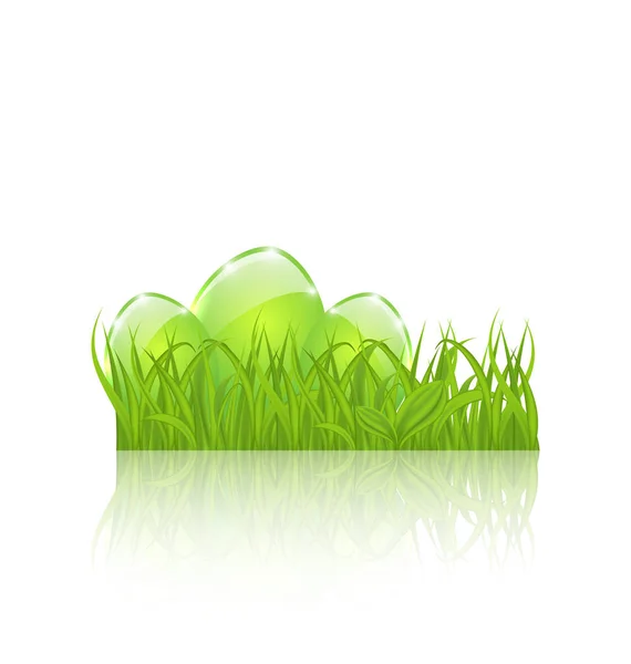 Set paaseieren in groene gras geïsoleerd op witte achtergrond — Stockfoto