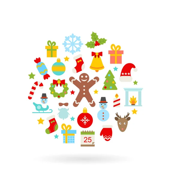 Karácsonyi színes lapos ikonok — Stock Fotó