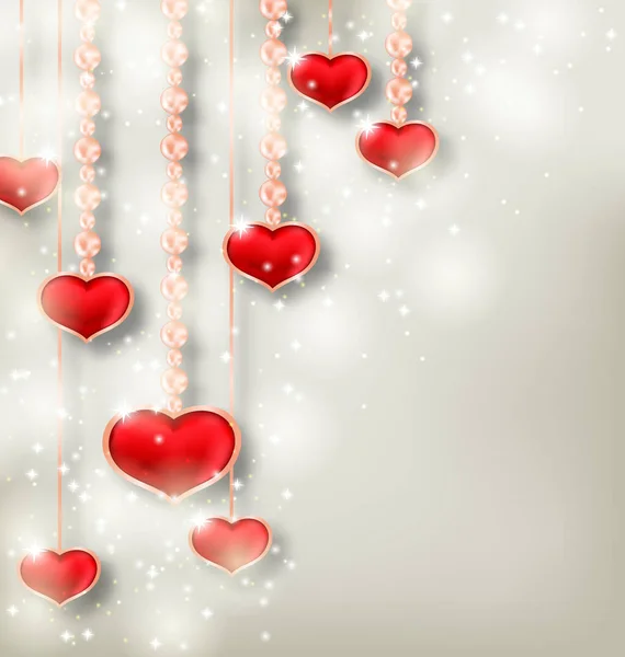 Fondo brillante con corazones colgantes para el Día de San Valentín — Foto de Stock