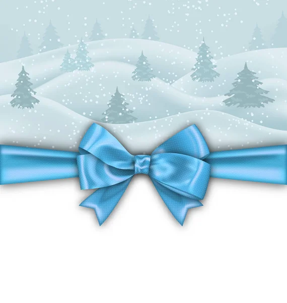 Zimní pozadí s mašlí modrou mašlí — Stock fotografie