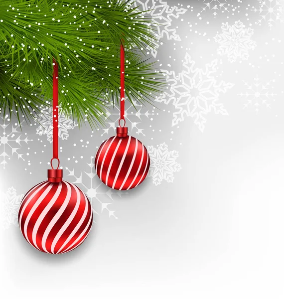 Christmas background with hanging glass balls and fir branches — Stock Photo, Image