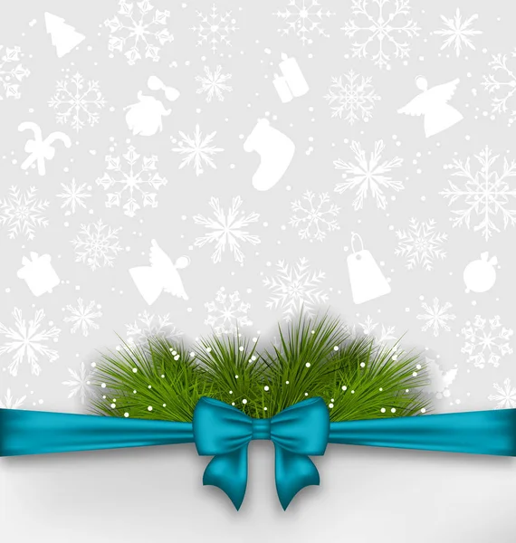 Vánoční pozadí s lukem pásu a jedlové větvičky — Stock fotografie