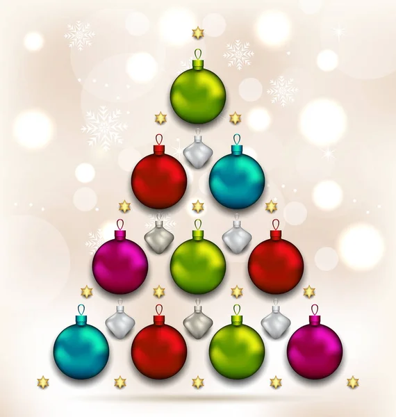 Christmas tree made of baubles, glowing background — Stock Photo, Image
