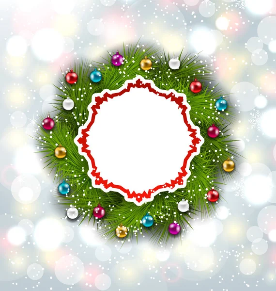 Noel çelenk ve topları ile kağıt kartı — Stok fotoğraf