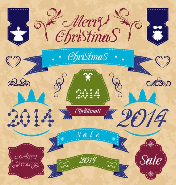 クリスマス セット - ラベル、リボンおよび他の装飾的な要素 — ストック写真
