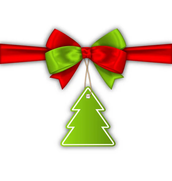 Fita de arco com etiqueta de árvore de Natal — Fotografia de Stock