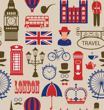 Büyük Britanya'nın siluetleri sembollerin eski sorunsuz doku,