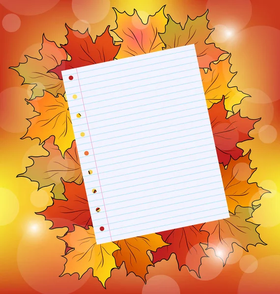 Bunte Herbst-Ahornblätter mit Notizpapier — Stockfoto