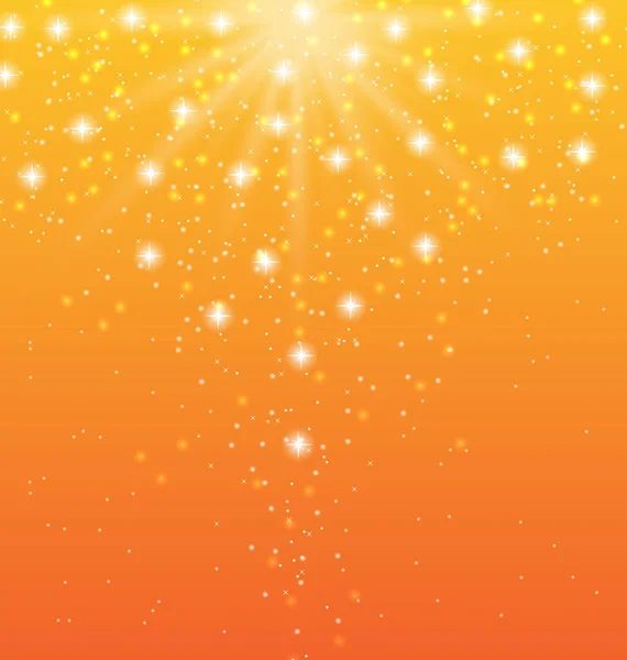 Abstract oranje achtergrond met zonnestralen en glanzende sterren — Stockfoto
