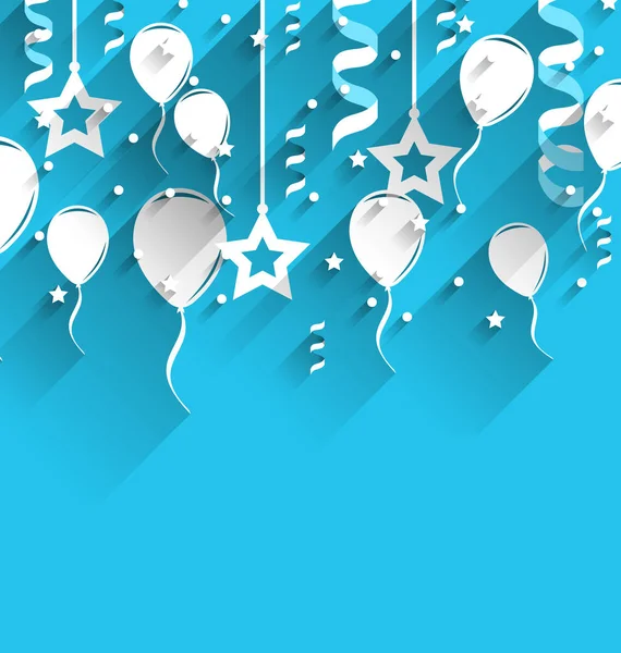 День народження фону з повітряними кулями, зірки і конфетті — стокове фото