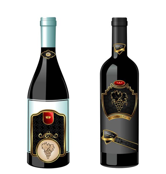 Illustration of set wine bottle with label