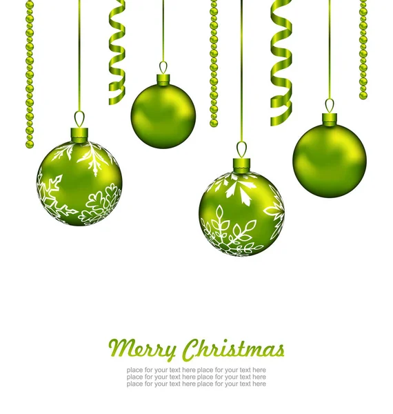 Christmas Card with Green Balls and Streamer — Stock Photo, Image