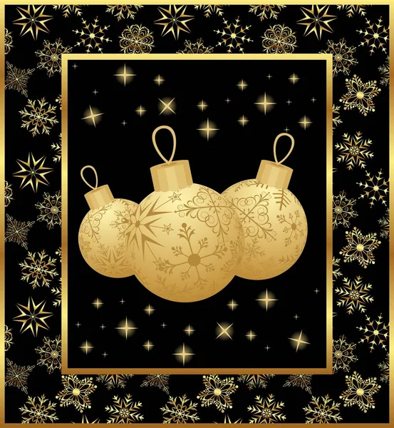 Niedliche Weihnachtskarte mit goldenen Kugeln — Stockfoto